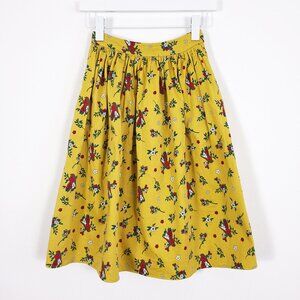 Collectif x Modcloth Yellow Bird Novelty Print A Line Flare Skirt